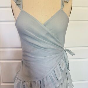 Light Blue Ruffled Wrap Top